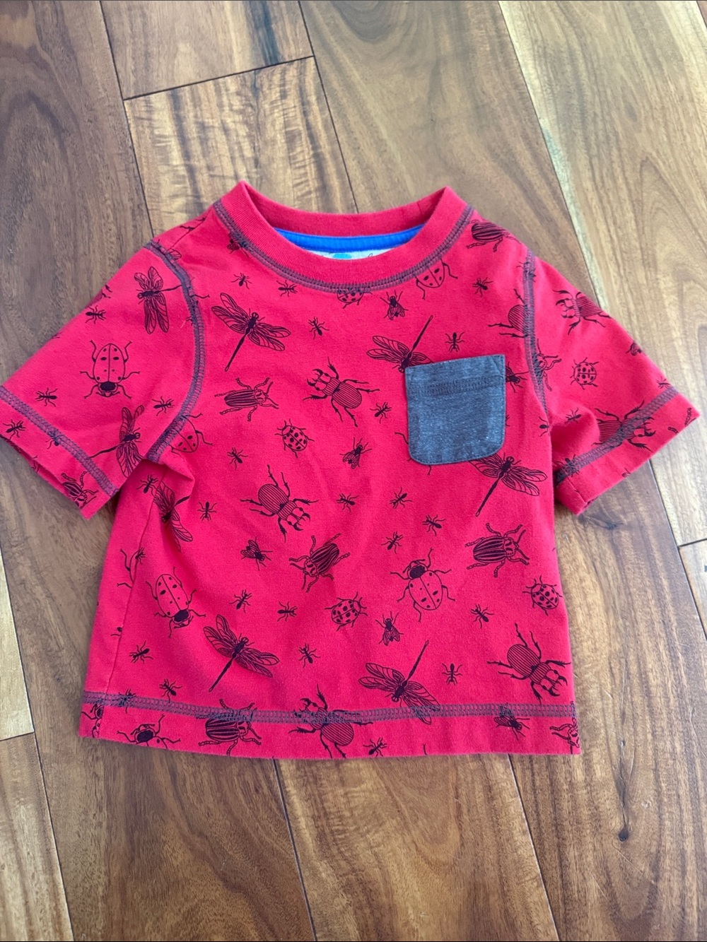 Adventure Time Red Short Sleeve Tee with Bug Print and Contrast Pocket
